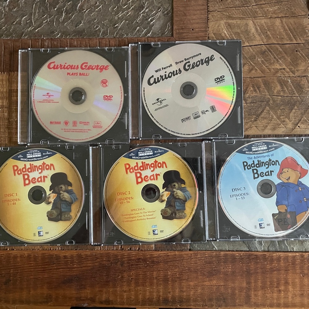 Children's DVD Bundle of 5 Paddington Bear & Curious George